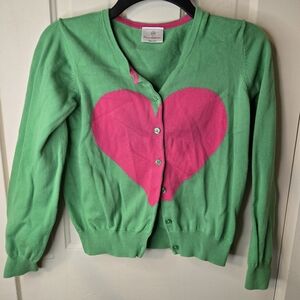 Hanna Andersson Green Cardigan with Pink Heart